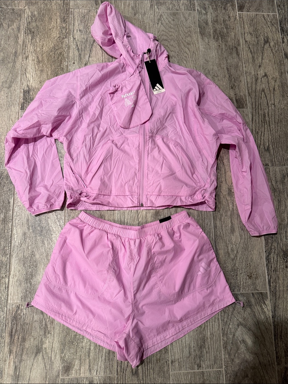 Adidas Lilac Lightweight Hooded Windbreaker Jacket & Shorts Set